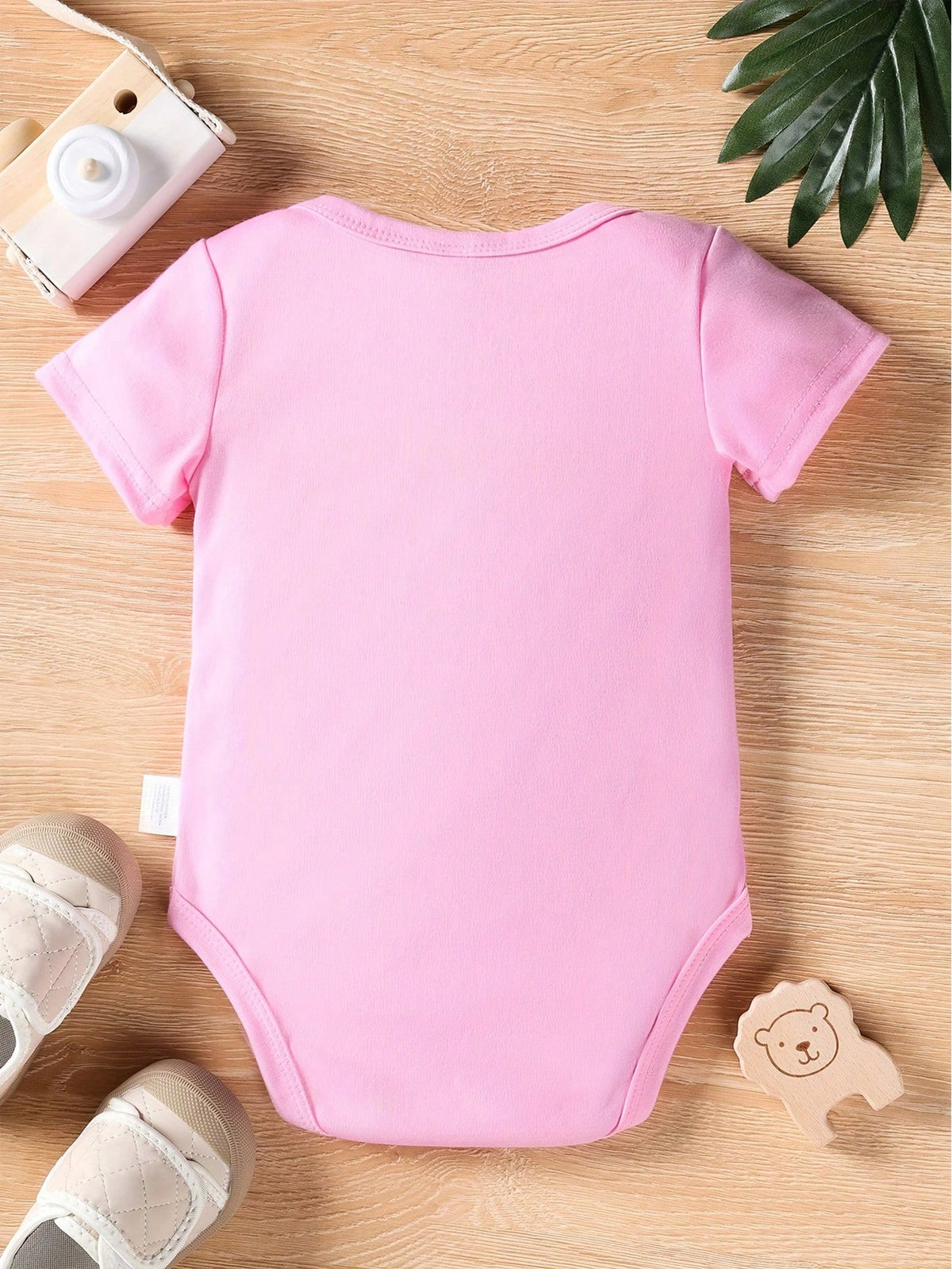 Vintaside Kids Baby Girl Casual Flower & Letter Slogan Printed Triangle Bodysuit With Short Sleeves