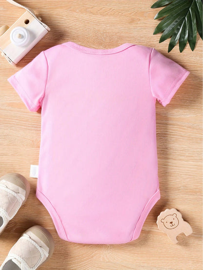 Vintaside Kids Baby Girl Casual Flower & Letter Slogan Printed Triangle Bodysuit With Short Sleeves