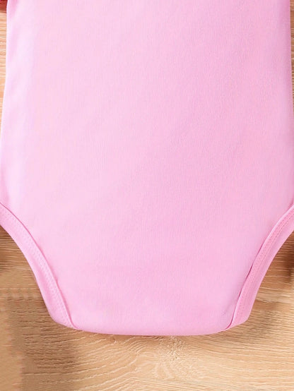 Vintaside Kids Baby Girl Casual Flower & Letter Slogan Printed Triangle Bodysuit With Short Sleeves