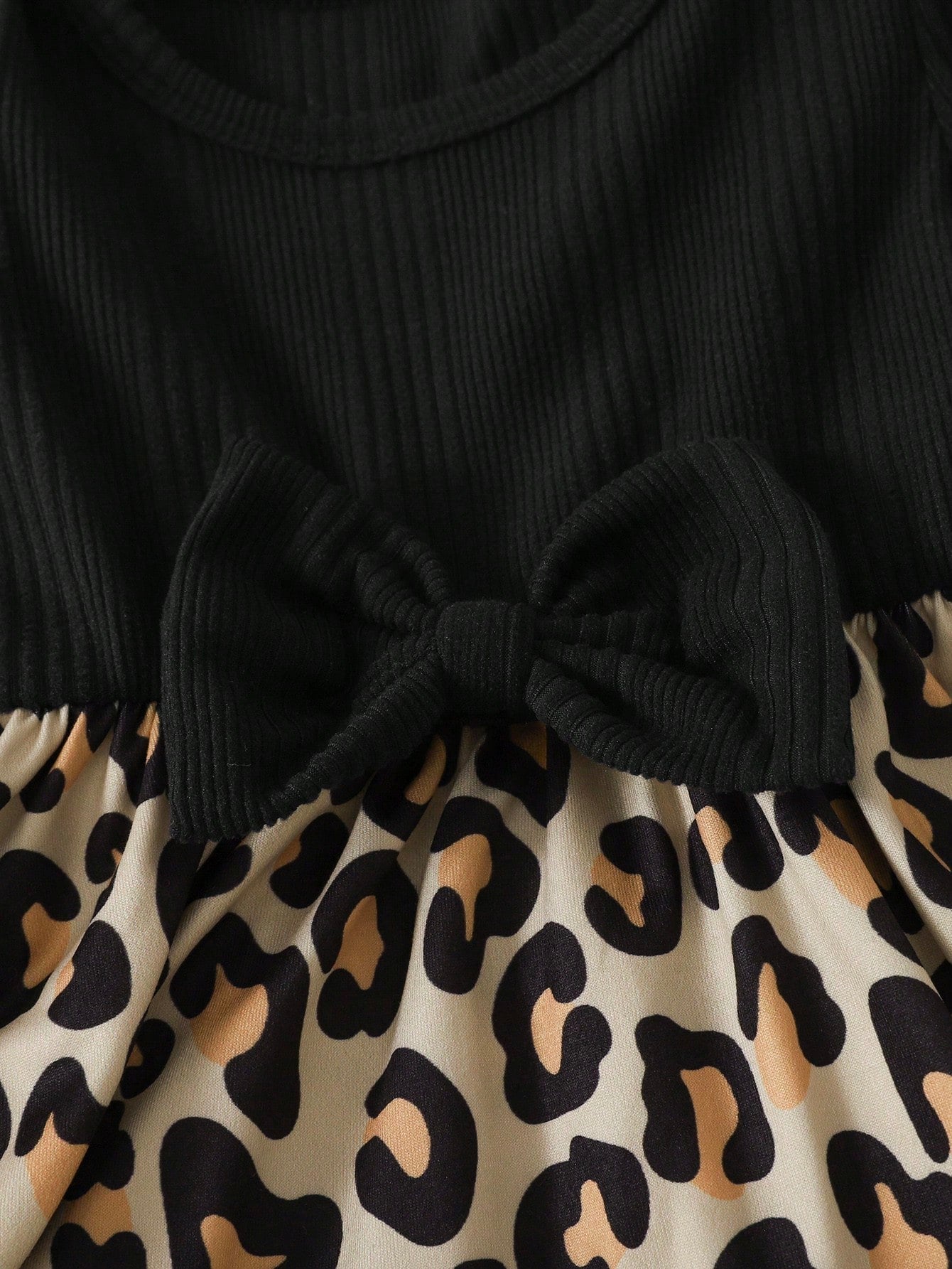 Vintaside Kids Baby Girl Casual Leopard Print Pattern Asymmetrical Fuzzy Long Sleeve Ribbed Dress, Autumn