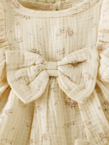 Vintaside Kids Baby Girl Ruffle Trim Bow Front Flounce Sleeve Bodysuit & Headband