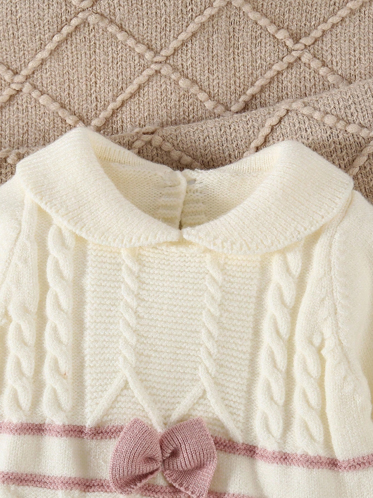 Vintaside Kids Newborn Baby Sweater Jumpsuit,Long Sleeve Knitted Jumpsuit With Collar+Knitted Hat,Light Pink,Autumn,Cute,Twist Rope&Cable Design,Baby Girl Outfits