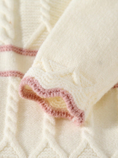 Vintaside Kids Newborn Baby Sweater Jumpsuit,Long Sleeve Knitted Jumpsuit With Collar+Knitted Hat,Light Pink,Autumn,Cute,Twist Rope&Cable Design,Baby Girl Outfits