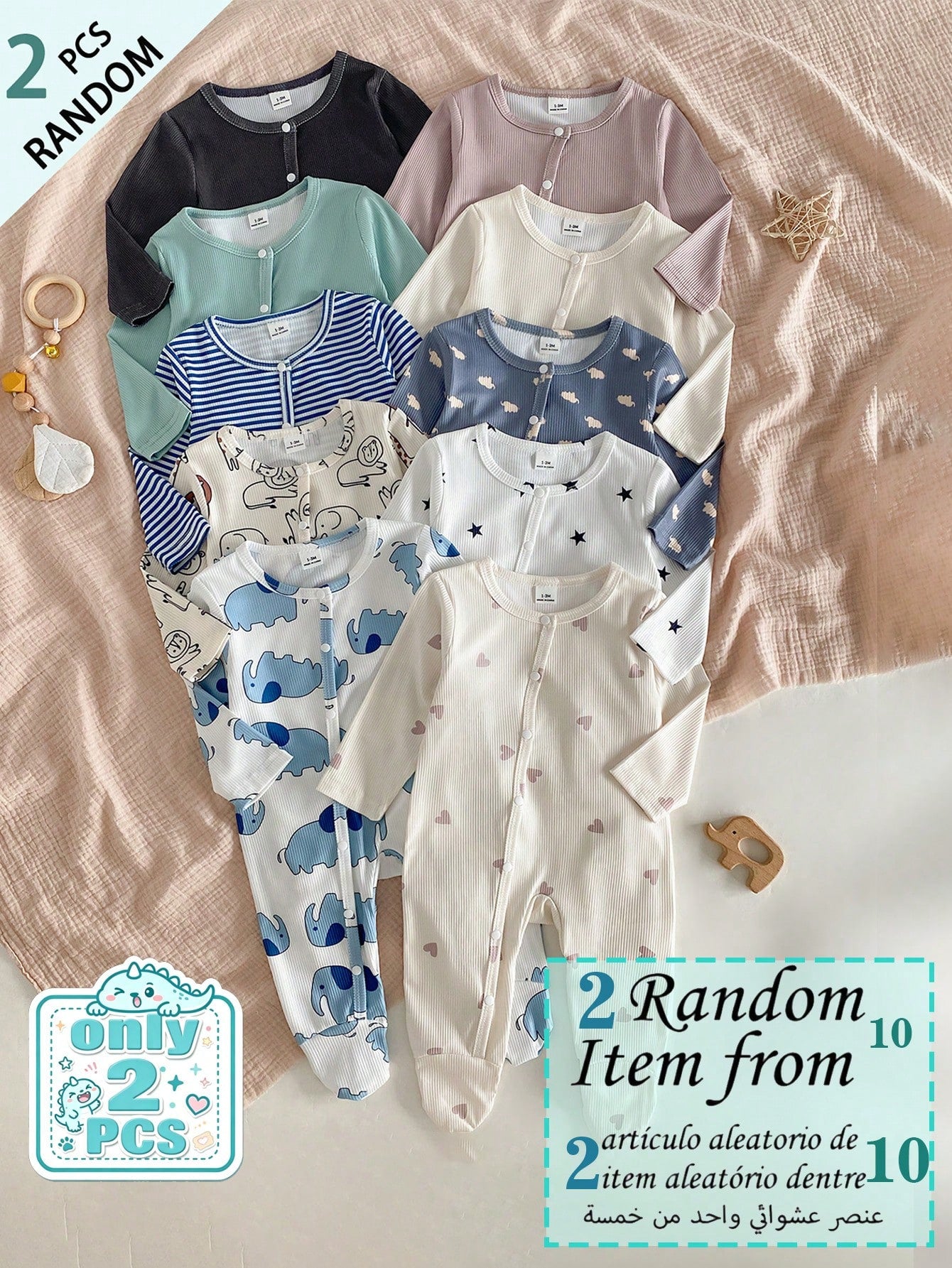 Vintaside Kids Random 1sets Newborn 0-12 Months Jumpsuit Forest Style Cute Ditsy Floral With Chain Craft Contrast Color Fresh Style Long Sleeve Footed Open Crotch