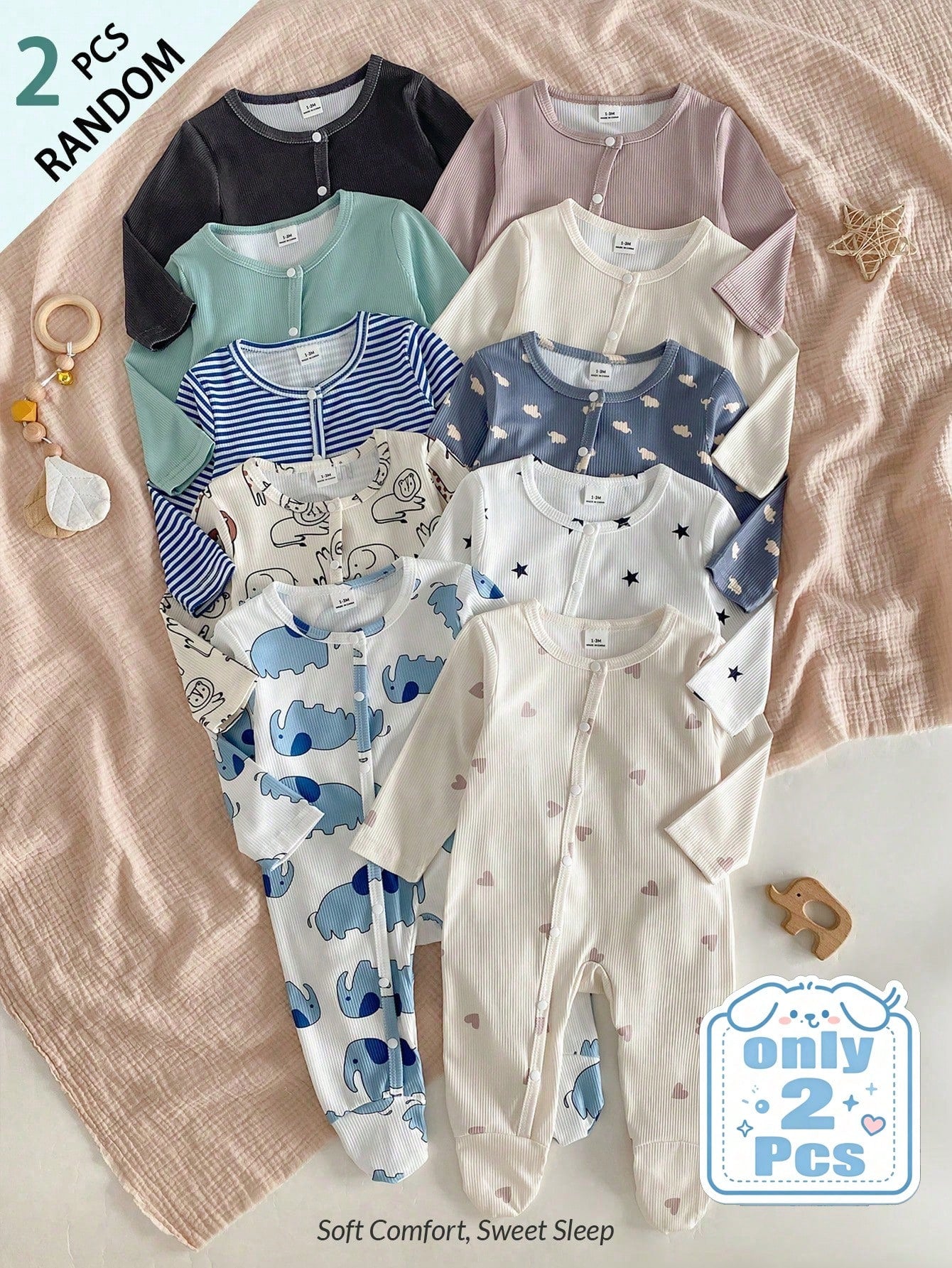 Vintaside Kids Random 1sets Newborn 0-12 Months Jumpsuit Forest Style Cute Ditsy Floral With Chain Craft Contrast Color Fresh Style Long Sleeve Footed Open Crotch
