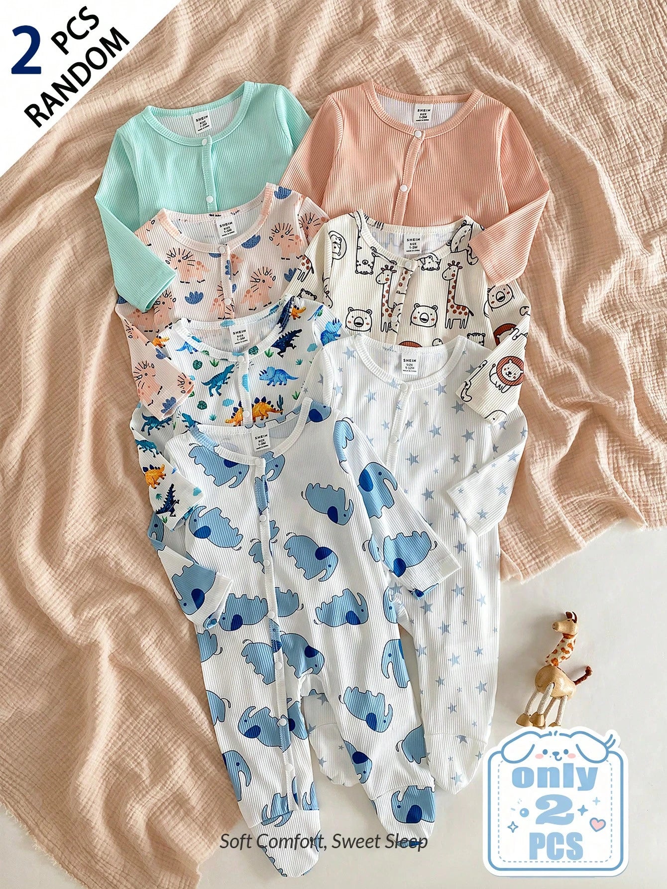 Vintaside Kids Random 1sets Newborn 0-12 Months Jumpsuit Forest Style Cute Ditsy Floral With Chain Craft Contrast Color Fresh Style Long Sleeve Footed Open Crotch