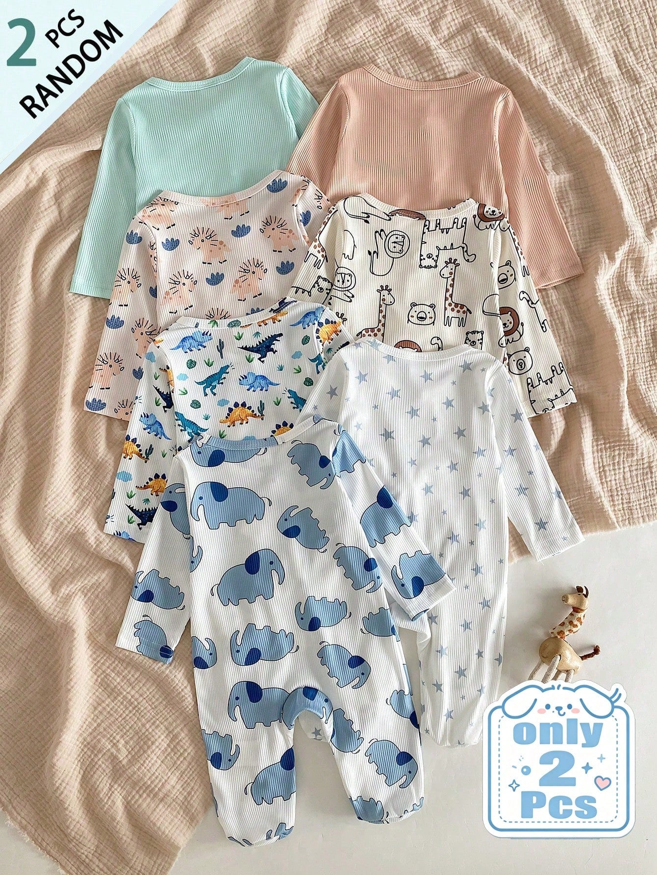 Vintaside Kids Random 1sets Newborn 0-12 Months Jumpsuit Forest Style Cute Ditsy Floral With Chain Craft Contrast Color Fresh Style Long Sleeve Footed Open Crotch