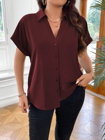 Vionelle Plus Size Women's Summer Solid Color Batwing Sleeved Casual Casual Shirt