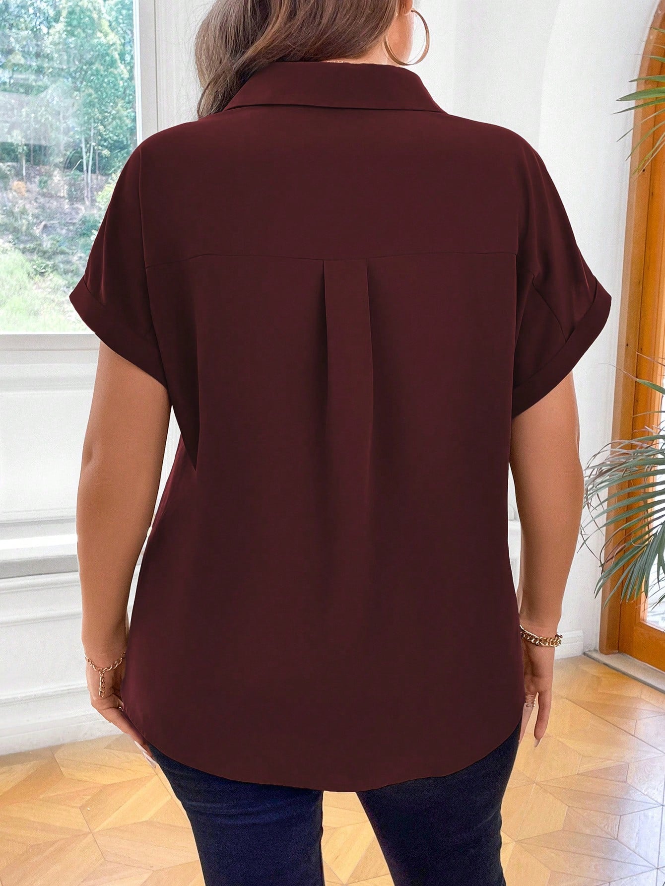 Vionelle Plus Size Women's Summer Solid Color Batwing Sleeved Casual Casual Shirt