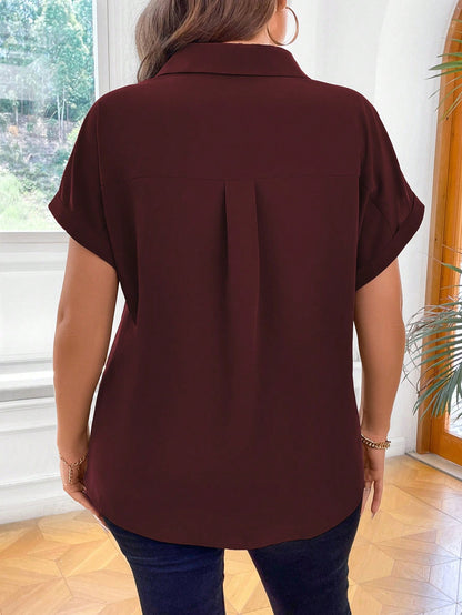 Vionelle Plus Size Women's Summer Solid Color Batwing Sleeved Casual Casual Shirt