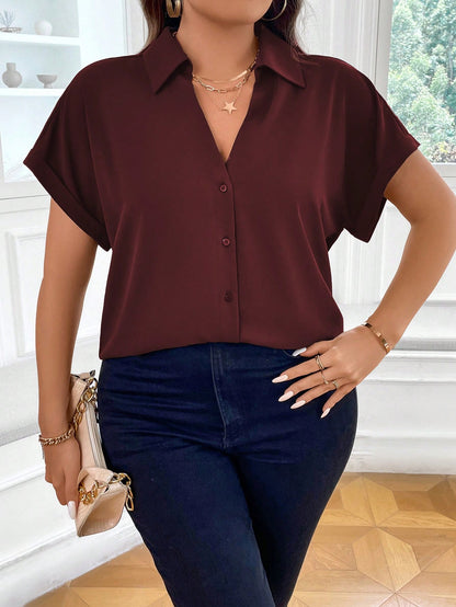 Vionelle Plus Size Women's Summer Solid Color Batwing Sleeved Casual Casual Shirt