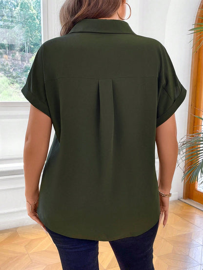 Vionelle Plus Size Women's Summer Solid Color Batwing Sleeved Casual Casual Shirt