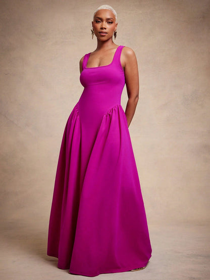 Vixey Knit Crepe Square Neck Drop Waist Maxi Dress, Wedding Guest, Cocktail, Elegant, Date Night, Glamorous, Special Occasion