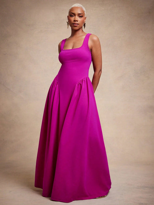 Vixey Knit Crepe Square Neck Drop Waist Maxi Dress, Wedding Guest, Cocktail, Elegant, Date Night, Glamorous, Special Occasion
