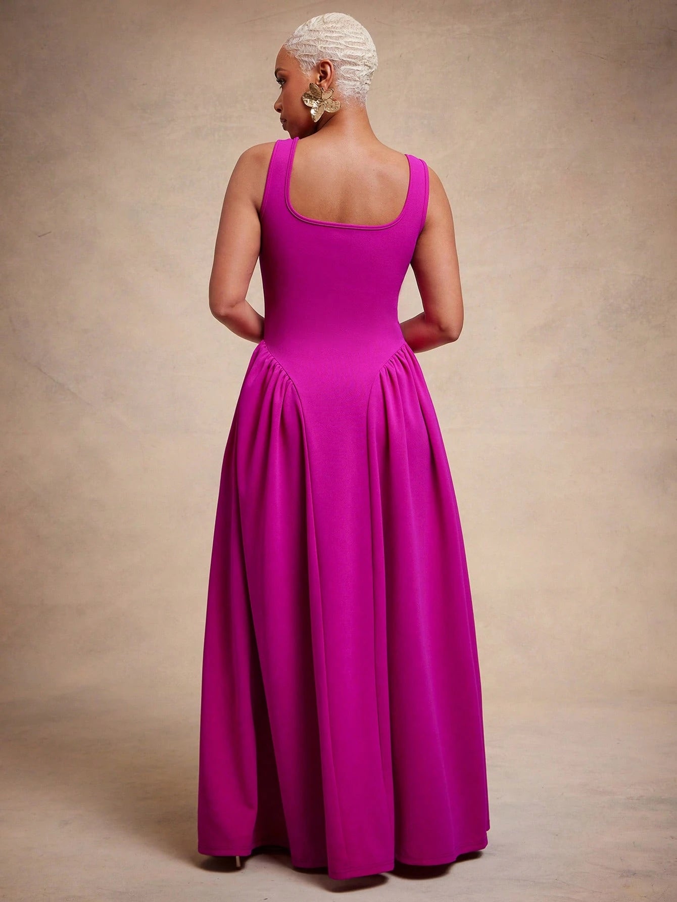 Vixey Knit Crepe Square Neck Drop Waist Maxi Dress, Wedding Guest, Cocktail, Elegant, Date Night, Glamorous, Special Occasion