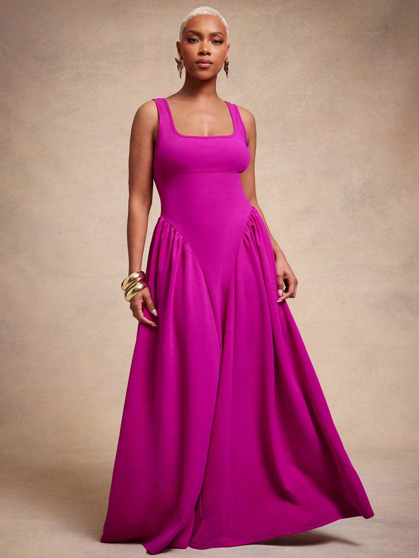 Vixey Knit Crepe Square Neck Drop Waist Maxi Dress, Wedding Guest, Cocktail, Elegant, Date Night, Glamorous, Special Occasion