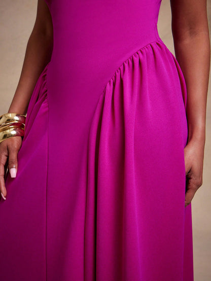 Vixey Knit Crepe Square Neck Drop Waist Maxi Dress, Wedding Guest, Cocktail, Elegant, Date Night, Glamorous, Special Occasion