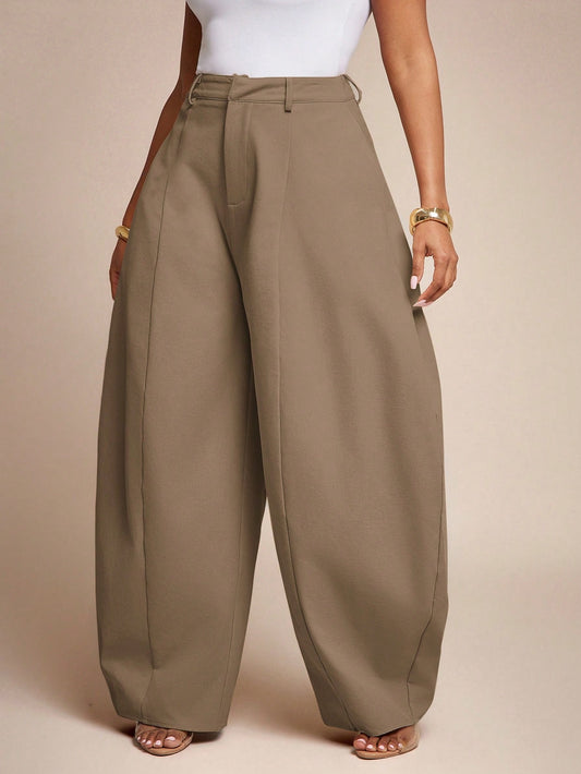 Vixey Seam Detail High Waist Barrel Leg Office Pants, Office Wear, Workwear, Desk To Dinner