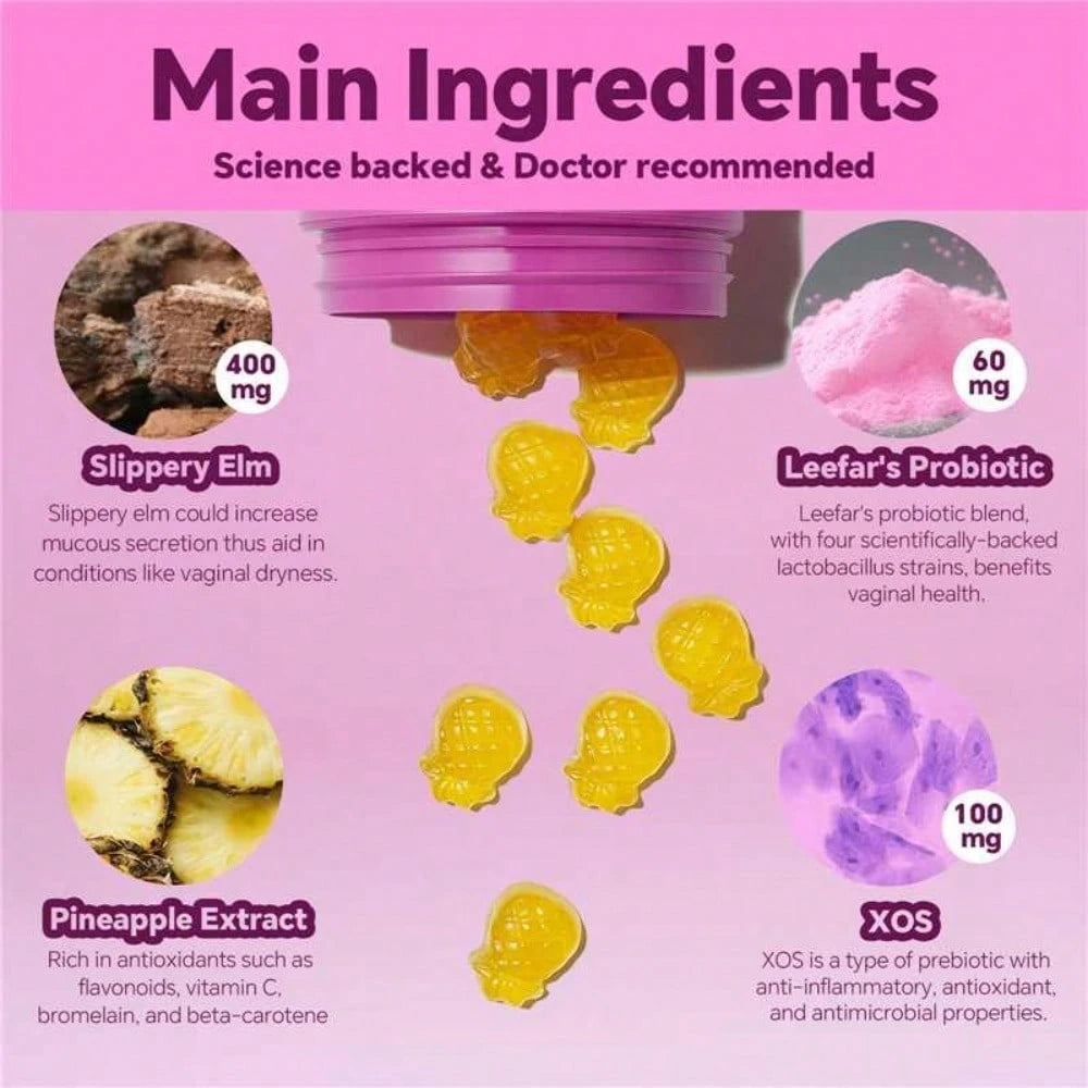 VPOAJ LEEFAR Her Juicy Feminine Probiotics Gummies- All In One Solution With Slippery Elm And Prebiotics&Lactobacillus Probiotic Blend For Women's PH Balance And Dryness- Hawaiian Pineapple Gummies 6