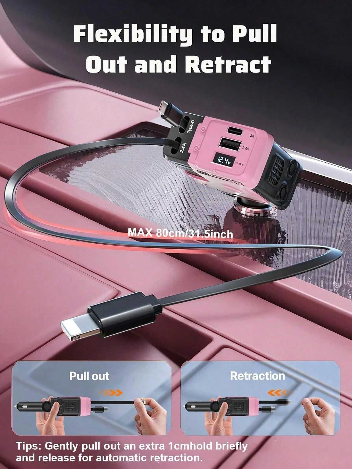 W&O 4 In 1 Retractable Car Fast Charger In Mech-Style 65W Charger Car Charger With Retractable Cablea And Multi-Port Usb C Holiday Gifts,Car Essential,Room Decor,Compatible With Iphone,Halloween Gift