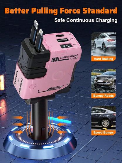 W&O 4 In 1 Retractable Car Fast Charger In Mech-Style 65W Charger Car Charger With Retractable Cablea And Multi-Port Usb C Holiday Gifts,Car Essential,Room Decor,Compatible With Iphone,Halloween Gift