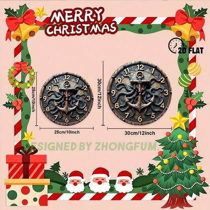 Wall Clock Decoration, Anchor And Tentacle. 2D Flat Pattern Wooden Silent Non-Ticking Bedroom Clock, Quiet Teaching Clock, Suitable For School