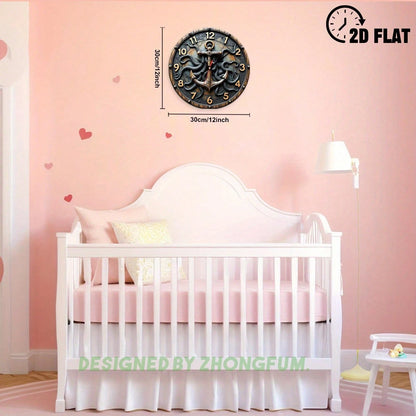 Wall Clock Decoration, Anchor And Tentacle. 2D Flat Pattern Wooden Silent Non-Ticking Bedroom Clock, Quiet Teaching Clock, Suitable For School