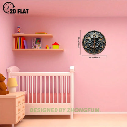 Wall Clock Decoration, Anchor And Tentacle. 2D Flat Pattern Wooden Silent Non-Ticking Bedroom Clock, Quiet Teaching Clock, Suitable For School