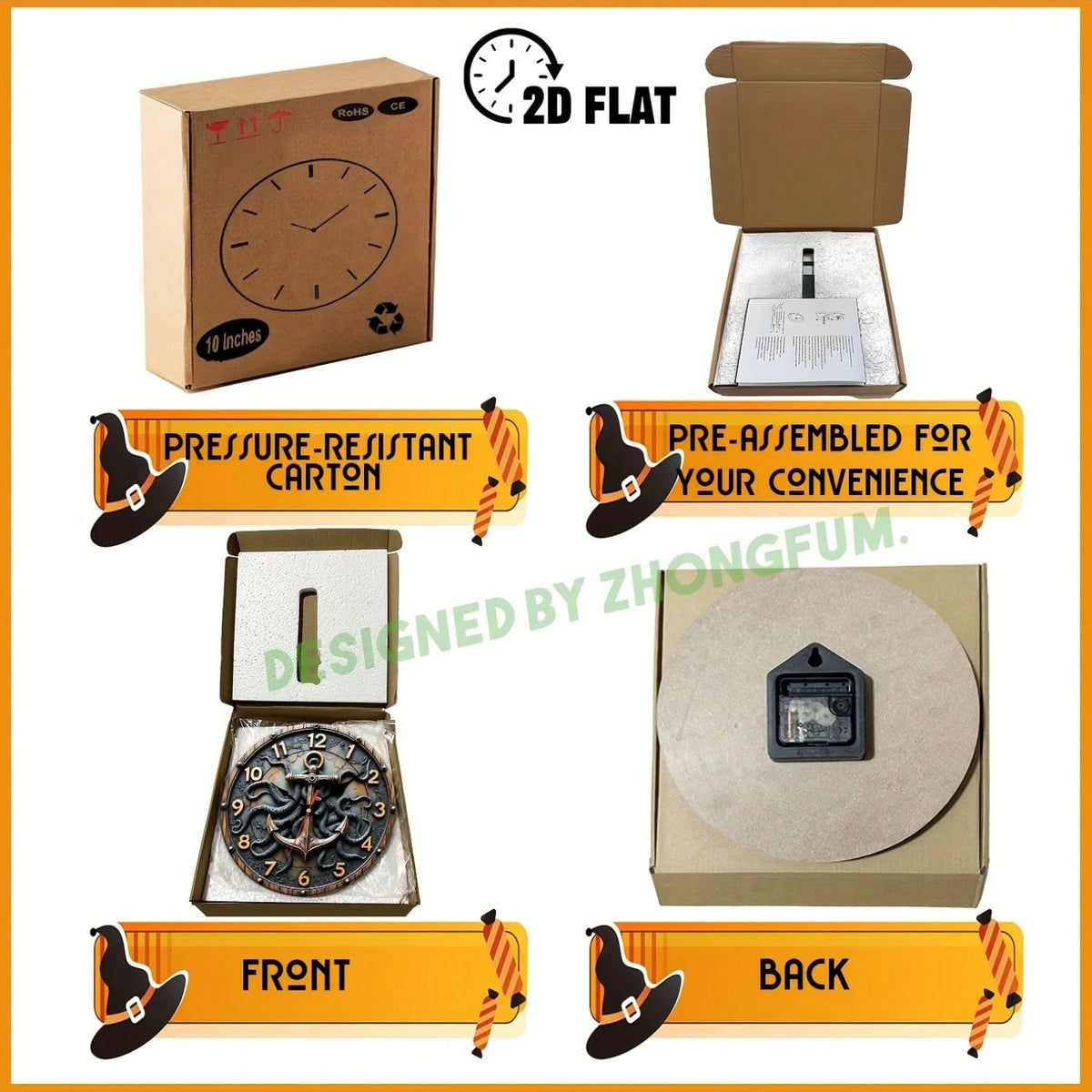 Wall Clock Decoration, Anchor And Tentacle. 2D Flat Pattern Wooden Silent Non-Ticking Bedroom Clock, Quiet Teaching Clock, Suitable For School