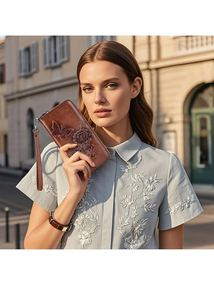 Wallet Women Large Capacity Clutch Purse Ultra Slim Womens Wallet RFID Blocking Long Ladies Wallet Rose