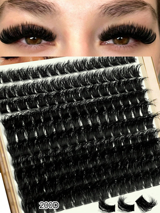 Waloshow Luxury Fluffy DIY Cluster Lashes- 10-18mm Mixed Length Eyelash Extensions 0.07mm Russian D Curl Voluminous And Reusable Dramatic Lashes Easy For Beginners- 10 Rows (50D/80D/100D/120D/200D V