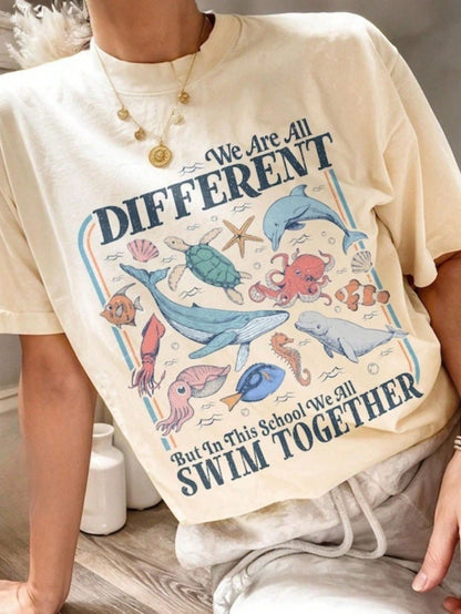 We All Swim Together Shirt, Teacher Back To School Shirt, Ocean Animal Classroom Shirt, Outfit% Cotton Oversized Short Sleeve C