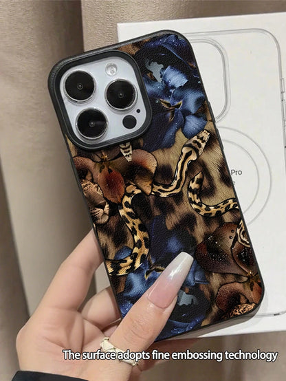 WeiMi 1pc Elegant Floral & Animal Print Waterproof, Anti-Fall, Anti-Slip Soft Leather Texture Phone Case, Compatible With Apple, Phones