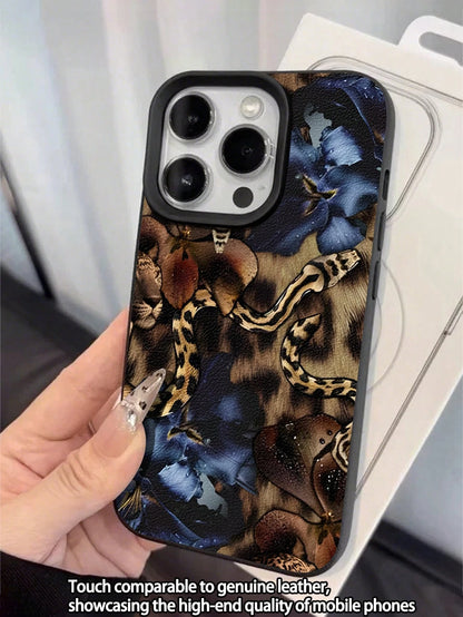 WeiMi 1pc Elegant Floral & Animal Print Waterproof, Anti-Fall, Anti-Slip Soft Leather Texture Phone Case, Compatible With Apple, Phones