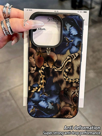 WeiMi 1pc Elegant Floral & Animal Print Waterproof, Anti-Fall, Anti-Slip Soft Leather Texture Phone Case, Compatible With Apple, Phones
