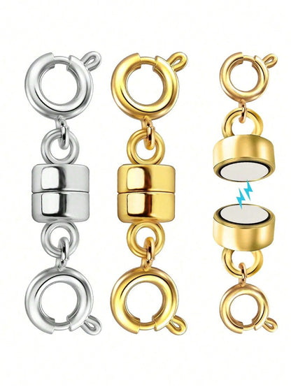 WGRXIRANYKM Double Magnetic Necklace Clasps Closures Golden And Silvery Plated Jewelry Clasps Converters Necklace Extenders For NecklacesJewelry Making Findings