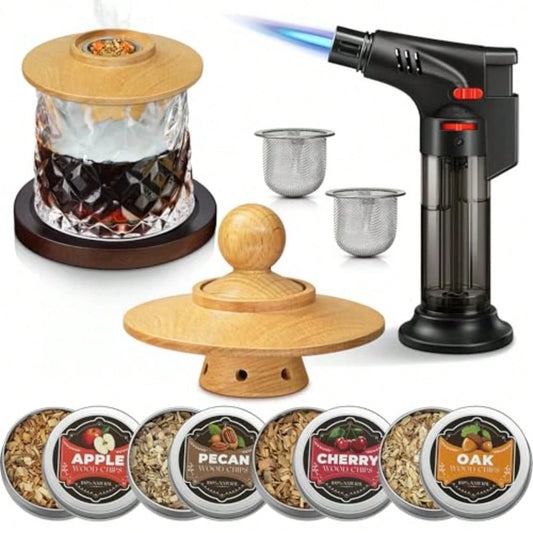 Whiskey Er Kit With Torch Lighter, 4 Flavor Wood Chips + 2pcs Mesh Filter Bowls, Cocktails Er Infuser Kit, Old Fashioned Bourbon Drink Er Set, Gift For Dad Men Cocktail Lovers No Gas