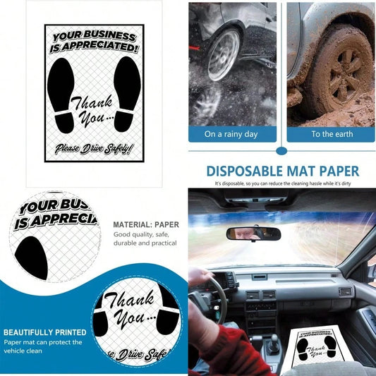 White Car Paper Floor Mats: Disposable Floor Cars Auto Vehicles Automotive Mat Covers Protector Detailing Detail Wash Temporary 16x20inch 100 Gift
