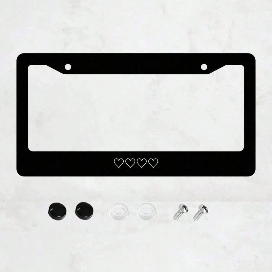 White Heart-Shaped License Plate Frame, Aluminum Anti-Rust Car Accessory, License Plate Decorative Screws, Suitable For Standard 2-Hole American License Plates, 12.2X 6.3inch