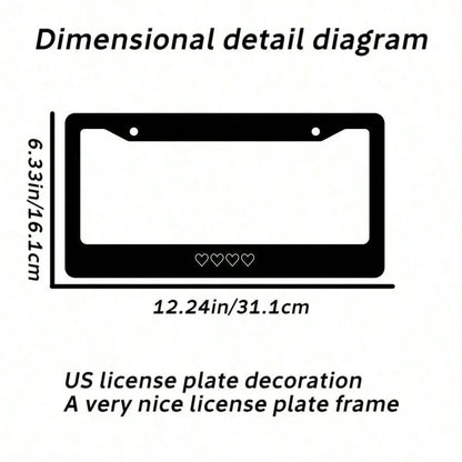 White Heart-Shaped License Plate Frame, Aluminum Anti-Rust Car Accessory, License Plate Decorative Screws, Suitable For Standard 2-Hole American License Plates, 12.2X 6.3inch