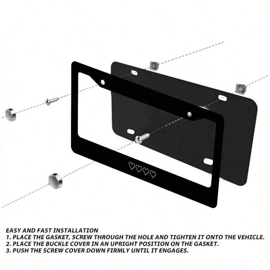 White Heart-Shaped License Plate Frame, Aluminum Anti-Rust Car Accessory, License Plate Decorative Screws, Suitable For Standard 2-Hole American License Plates, 12.2X 6.3inch