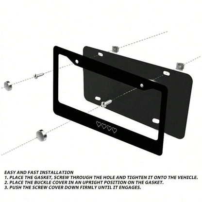 White Heart-Shaped License Plate Frame, Aluminum Anti-Rust Car Accessory, License Plate Decorative Screws, Suitable For Standard 2-Hole American License Plates, 12.2X 6.3inch