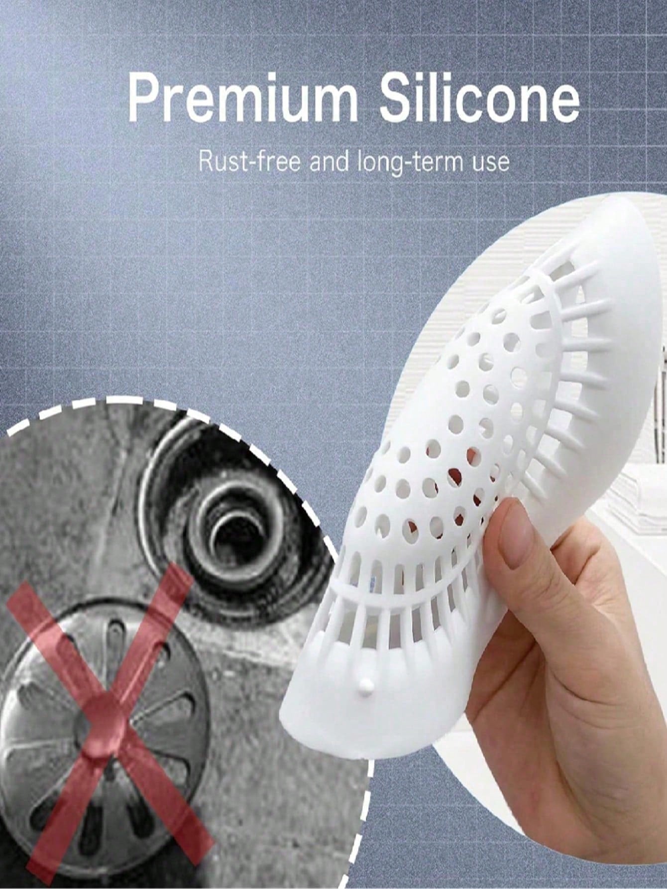 White Silicone Bathroom Drain Filter, Bathroom Sink Hair Catcher With Suction Cup, Collects Hair And Prevents Drain Clogging. Suitable For Shower/Bathtub Drain, Bathroom Sink And Kitchen Sink. Easy To