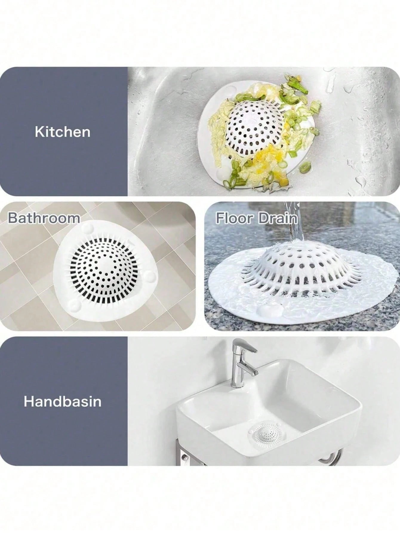 White Silicone Bathroom Drain Filter, Bathroom Sink Hair Catcher With Suction Cup, Collects Hair And Prevents Drain Clogging. Suitable For Shower/Bathtub Drain, Bathroom Sink And Kitchen Sink. Easy To