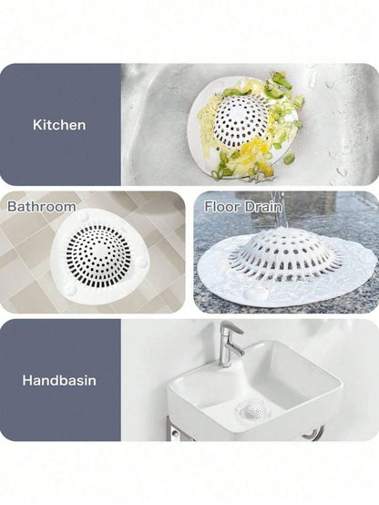 White Silicone Bathroom Drain Filter, Bathroom Sink Hair Catcher With Suction Cup, Collects Hair And Prevents Drain Clogging. Suitable For Shower/Bathtub Drain, Bathroom Sink And Kitchen Sink. Easy To