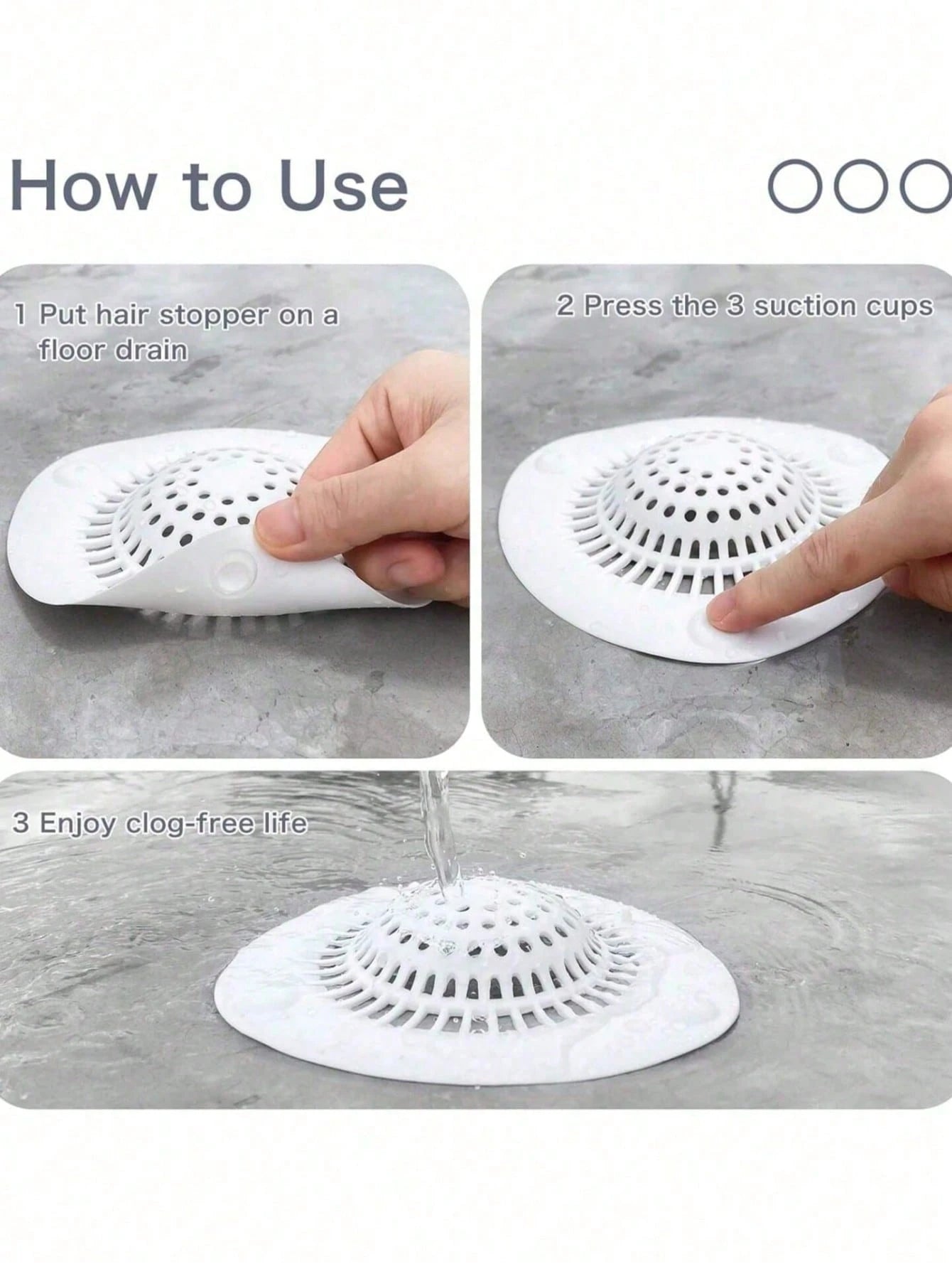 White Silicone Bathroom Drain Filter, Bathroom Sink Hair Catcher With Suction Cup, Collects Hair And Prevents Drain Clogging. Suitable For Shower/Bathtub Drain, Bathroom Sink And Kitchen Sink. Easy To