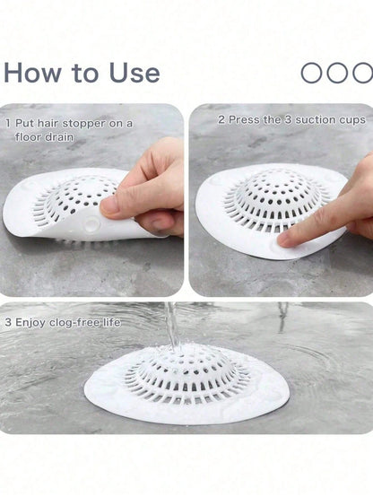 White Silicone Bathroom Drain Filter, Bathroom Sink Hair Catcher With Suction Cup, Collects Hair And Prevents Drain Clogging. Suitable For Shower/Bathtub Drain, Bathroom Sink And Kitchen Sink. Easy To