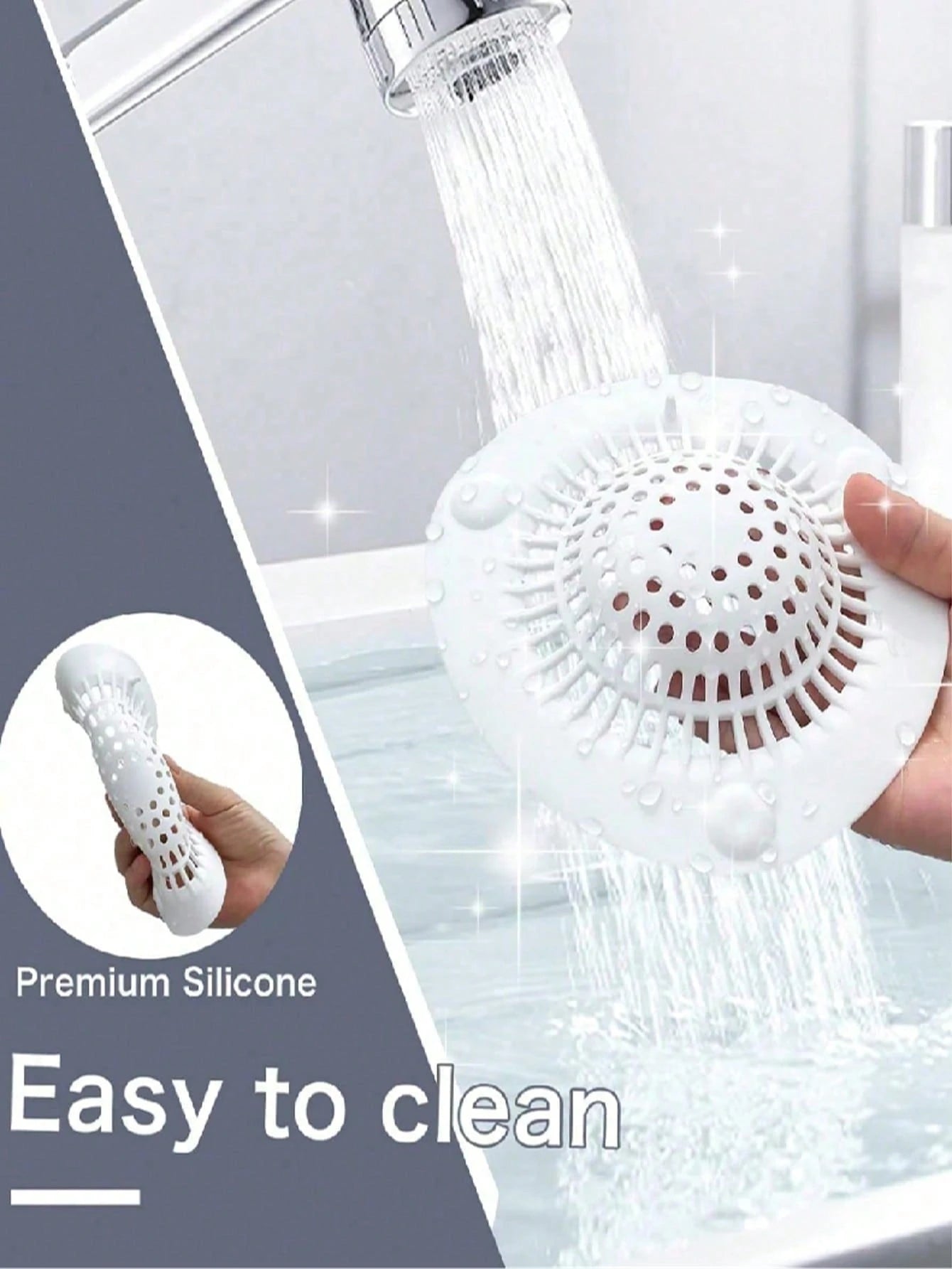 White Silicone Bathroom Drain Filter, Bathroom Sink Hair Catcher With Suction Cup, Collects Hair And Prevents Drain Clogging. Suitable For Shower/Bathtub Drain, Bathroom Sink And Kitchen Sink. Easy To