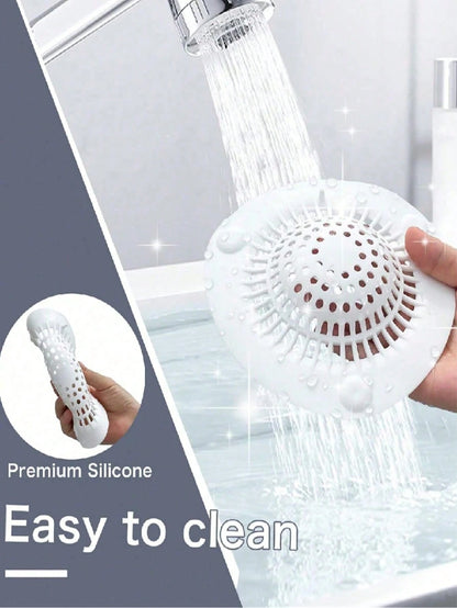 White Silicone Bathroom Drain Filter, Bathroom Sink Hair Catcher With Suction Cup, Collects Hair And Prevents Drain Clogging. Suitable For Shower/Bathtub Drain, Bathroom Sink And Kitchen Sink. Easy To