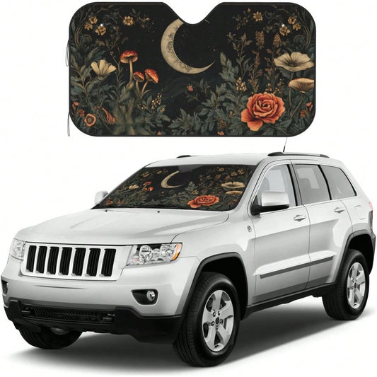 Windshield Sun Shade Botanical Flower Moon Vintage Car Front Window Sunshade Blocker UV Visor Retractable Automotive Sunshades For Vehicle SUV Truck Protector,Car Acessesories,Car Acessesories Women,C